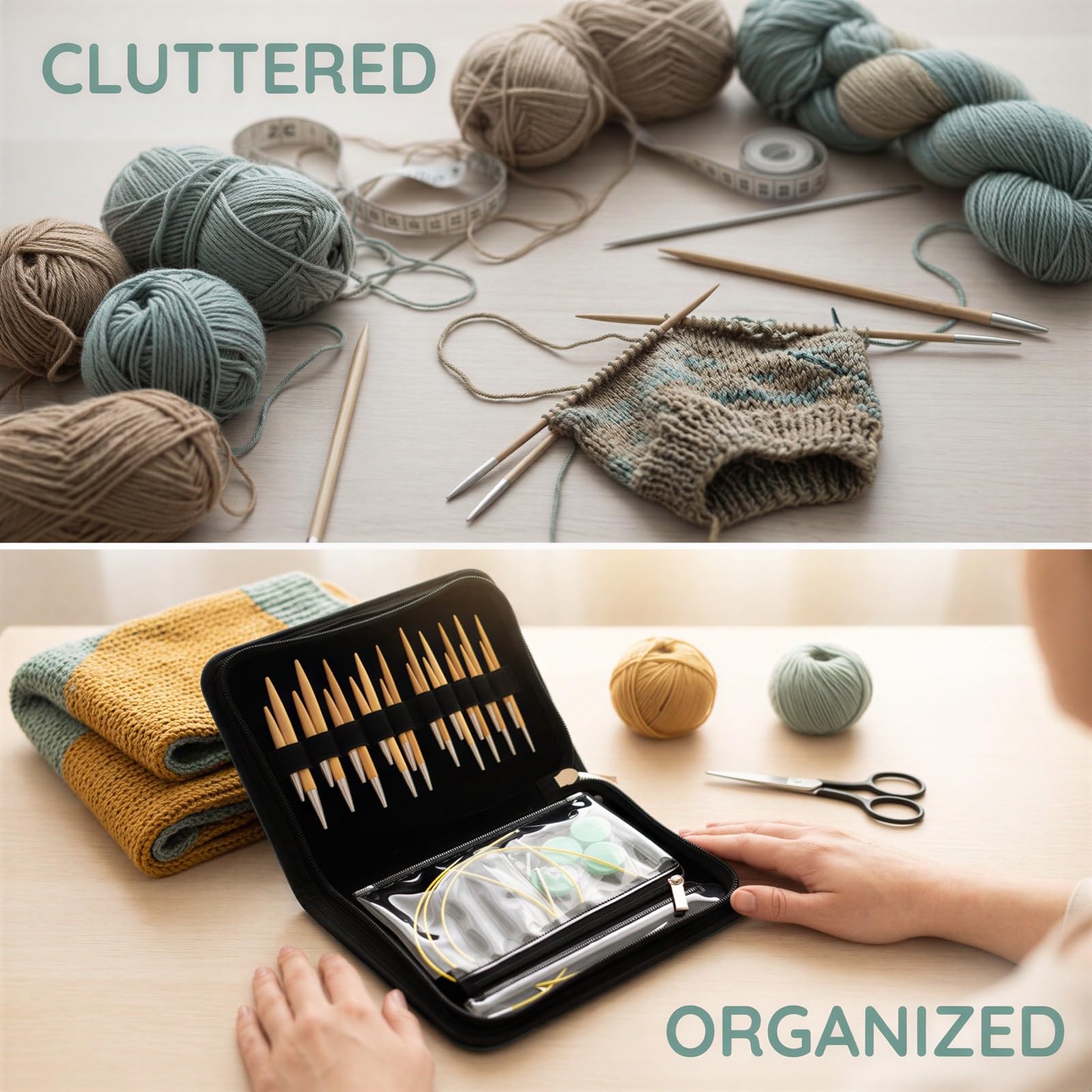 10 Paar austauschbare Rundstricknadeln aus Holz, flexible Kabel, 3 bis 6,5 mm, mit kurzen Spitzen 6,5 mm, 6,0 mm und 5,5 mm, kompaktes Nadelset für Pullover, Schals und mehr