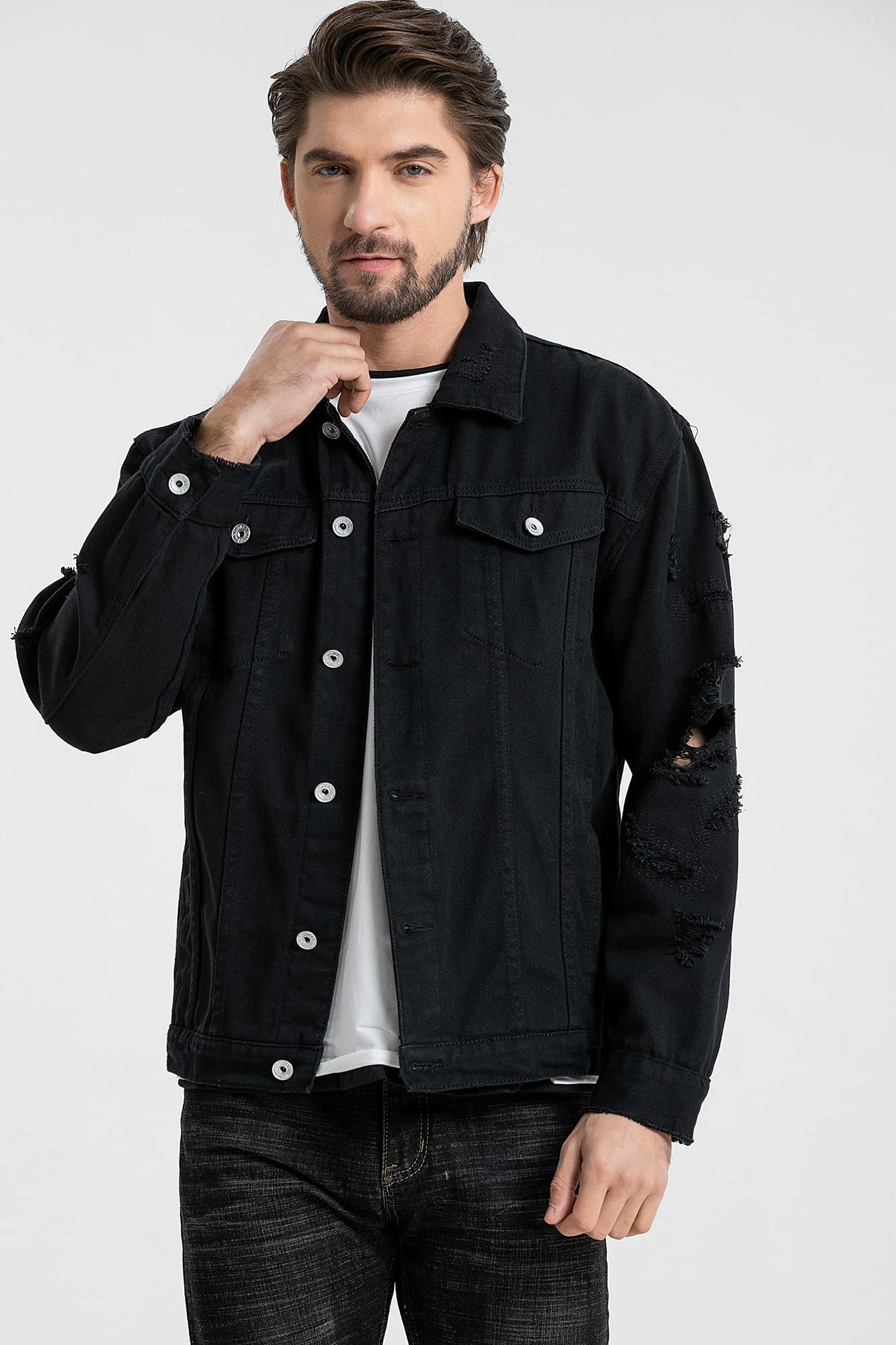 Kedera Distressed Denim Jacke Herren Button Down Denim Jacke Trucker Jeans Mantel