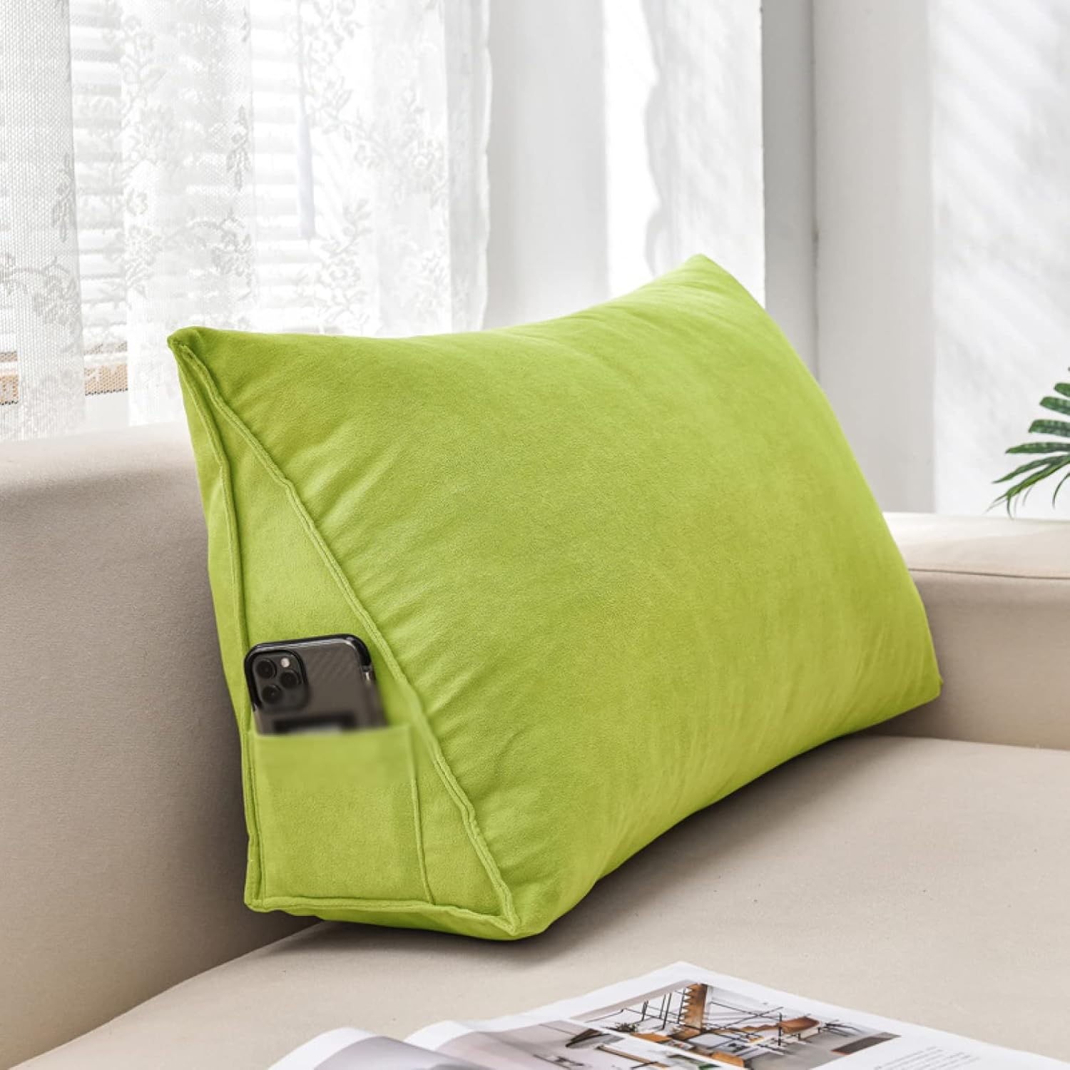 三角枕 グリーン 背もたれ クッション ベッド 背もたれクッション 低反発 ソファクッション おしゃれ ベット 大きい 60 35 cm ソファー かわいい 北欧 ローテーブル 疲れない 座椅子 分厚い 背当て 腰枕 足枕 横寝 仰寝 高齢者 ブランド雑貨総合