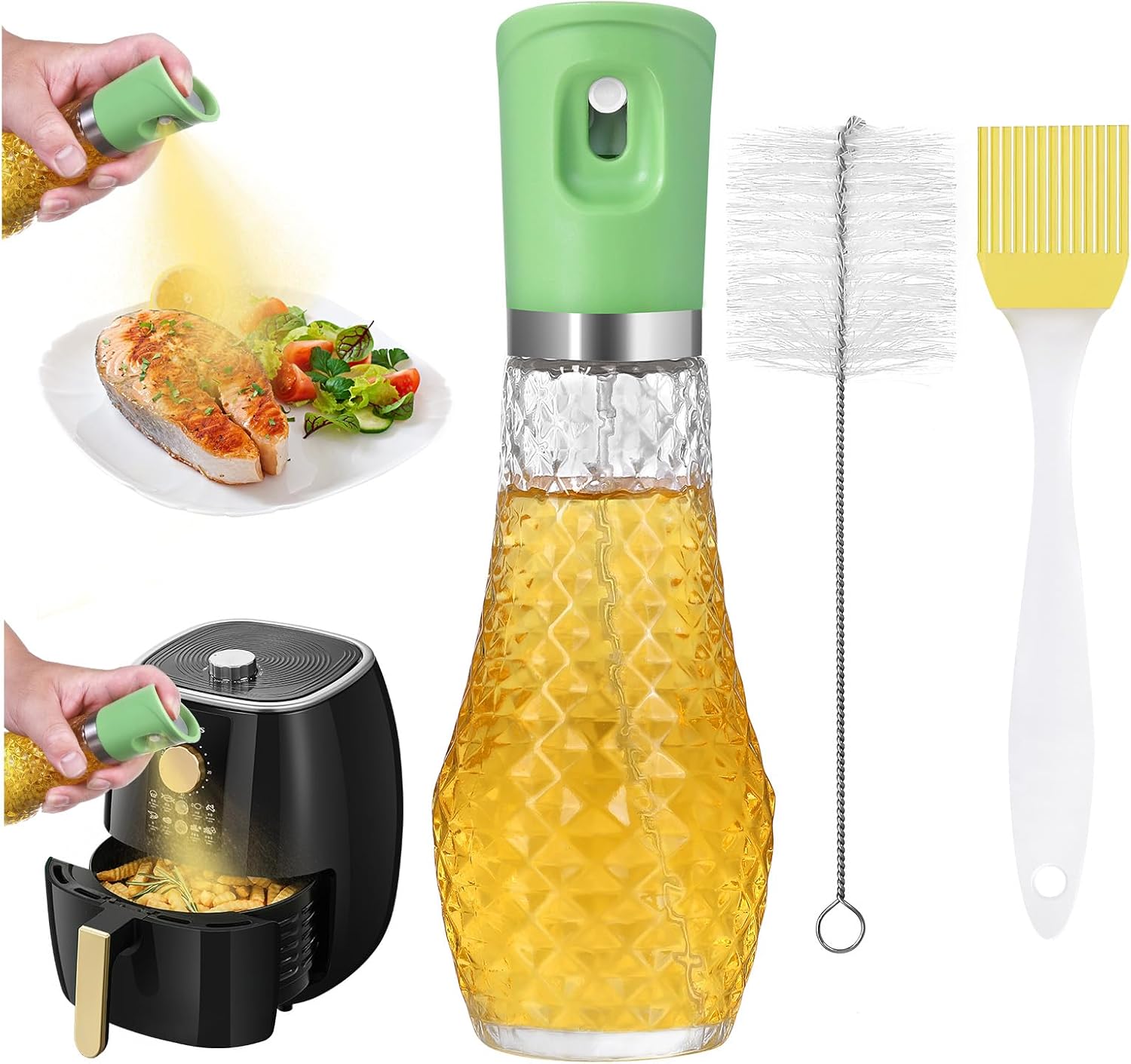 Spruzzatore Per Olio Da Cucina In Vetro Con Ugello In Acciaio Inox - 100 Ml - Per Friggitrice Ad Aria, Insalate E Barbecue