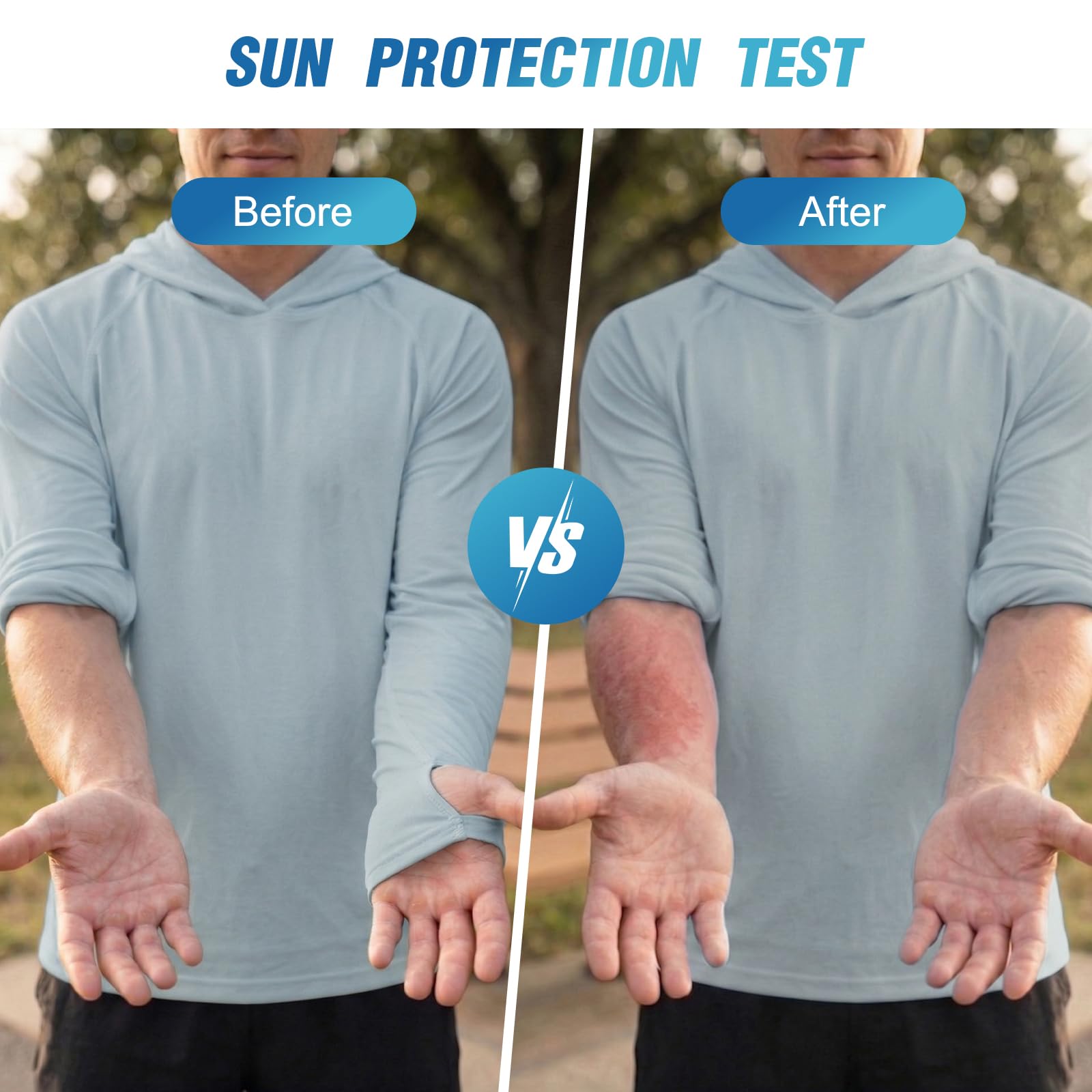 HYCOPROT Męskie koszule Rash Guard UPF 50+ koszule chroniące przed słońcem z długim rękawem bluza z kapturem UV topy kąpielowe szybkoschnąca lekka koszulka wędkarska Rashguard SPF odzież do pływania