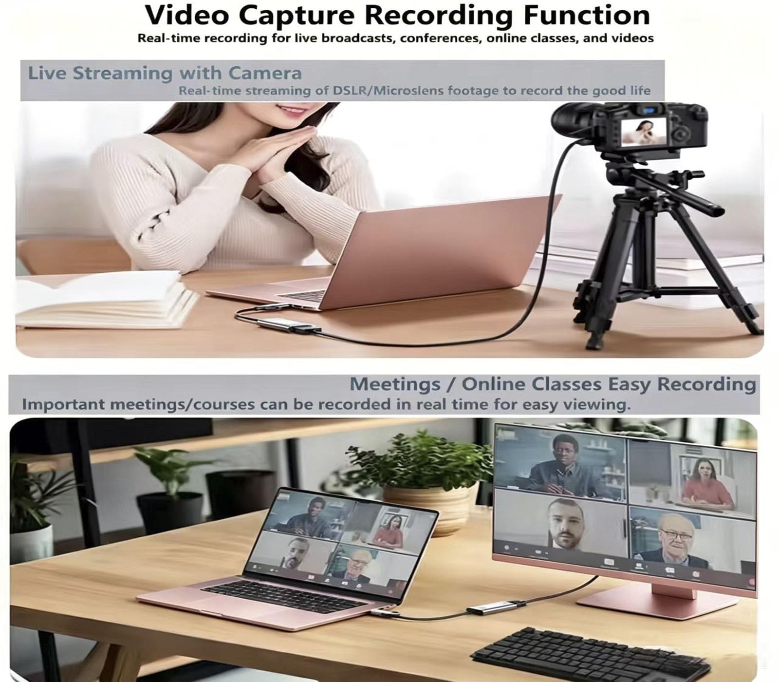 Tarjeta de captura de video HDMI 4K con USB 3.0 y 100 W PD, HDMI a USB/USB C soporta entrada 4K a 60Hz y salida 1080P HD Live and Record Video Audio Game MS2130 para sesiones, cursos, juegos