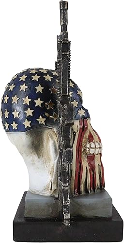 Miniatura 4 de Ebros Gift Bandera patriótica de Estados Unidos con estrella de Estados Unidos, calavera con 2 rifles de pistola, figura decorativa, macabra