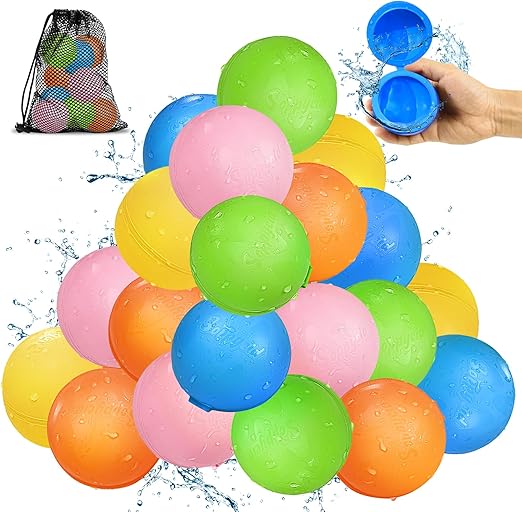 Reusable Water Balloons Pool Toy: Water Balls Outdoor Play Toys for Kids Ages 4-8 Summer Fun - Toys for Kids ages 8-13 Outside Water Games - Gift for Boys Girls (20pack)