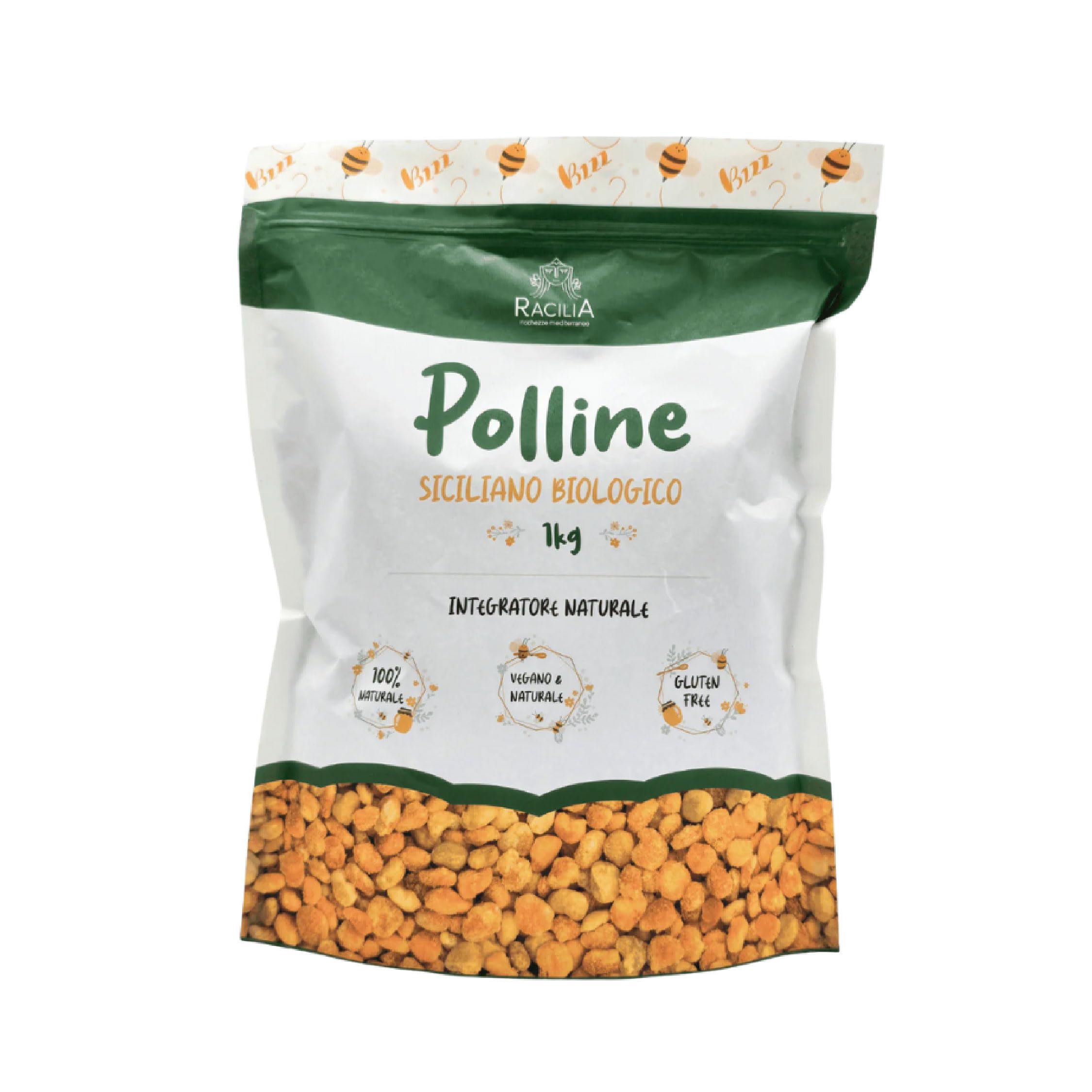 RACILIA Polline d'Api Biologico Italiano in Granuli - 100% Naturale da Agricoltura Biologica Siciliana - 1kg