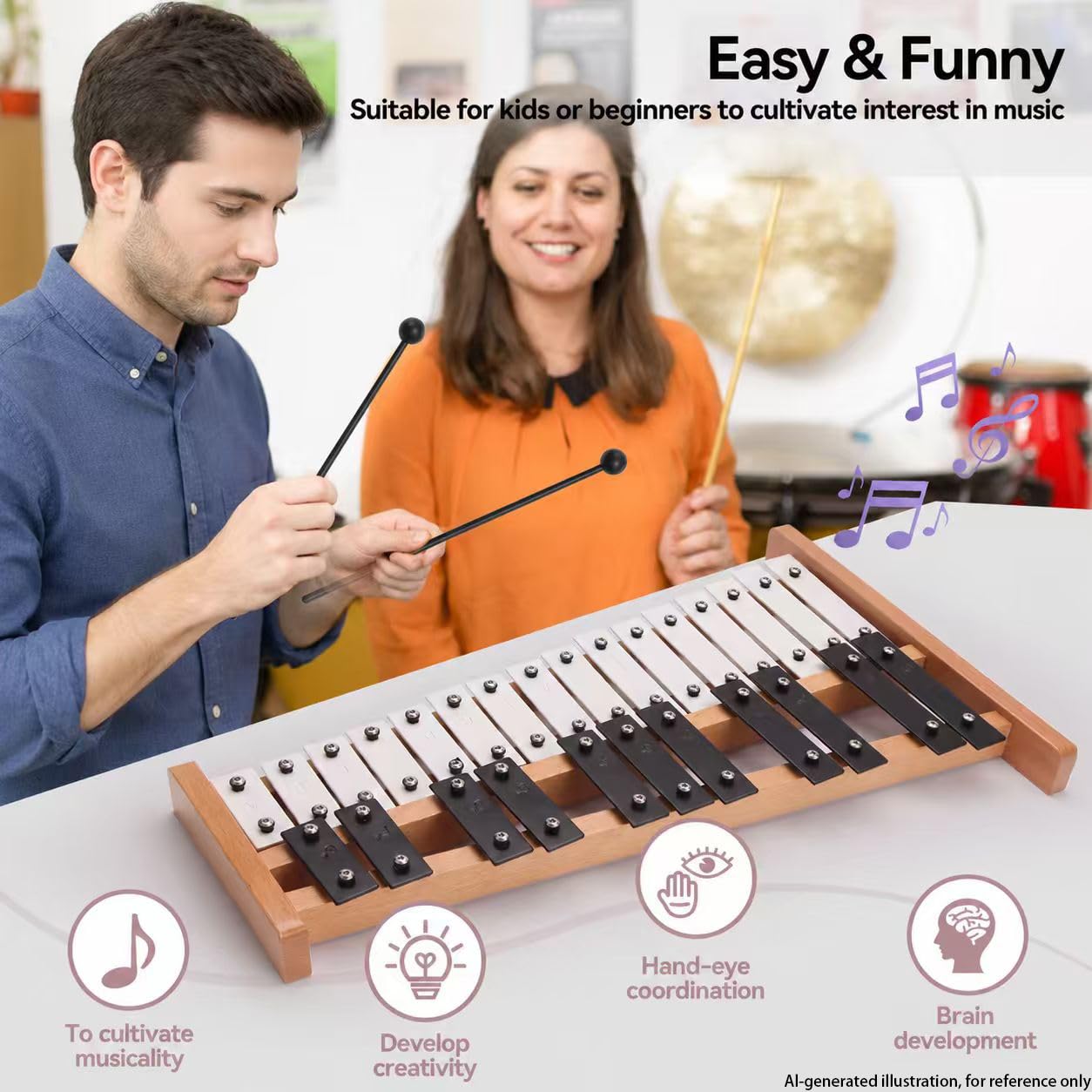 Heuyrao Xilofono pieghevole Glockenspiel 27 note, bianco e nero | Strumento a percussione in legno, 4 mazzuole incluse, borsa per il trasporto inclusa, per adulti e principianti
