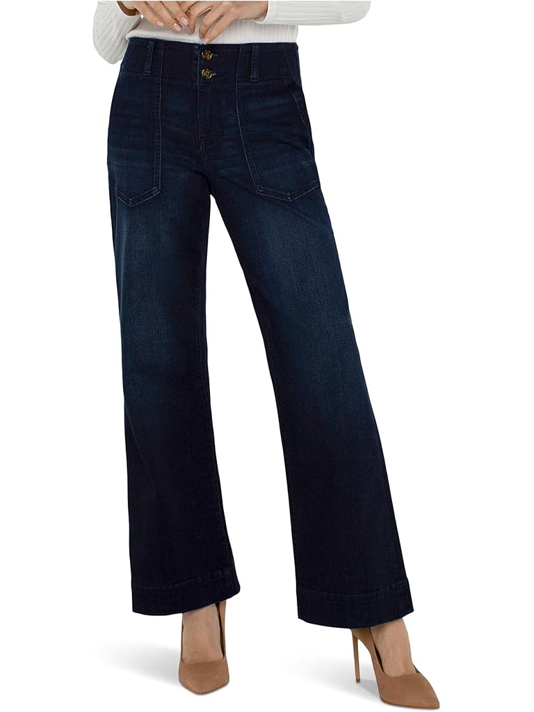 Black Liverpool Los Angeles Petite Mid-Rise Patch Pocket Wide Leg Pants