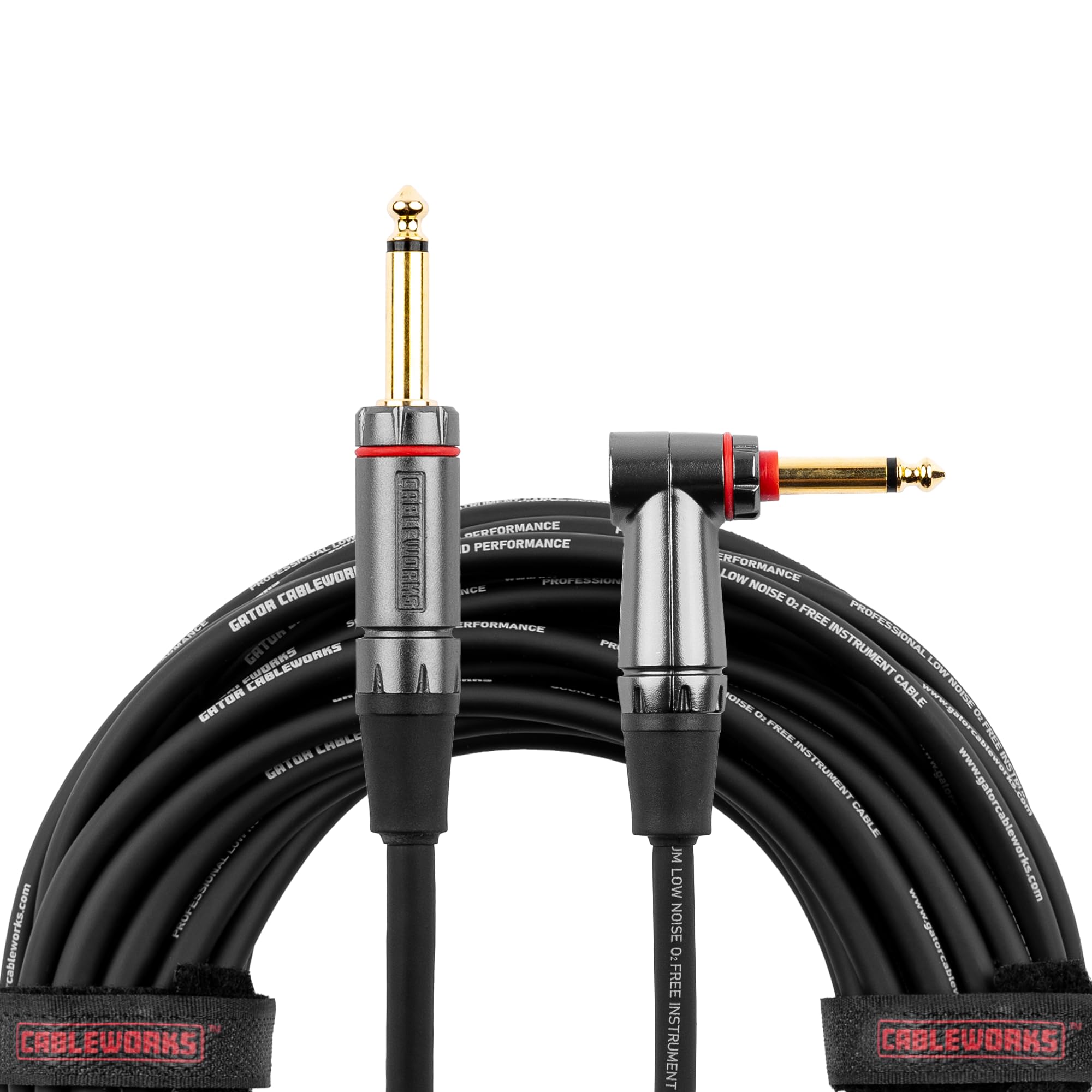 Cableworks by Gator Cases Headliner Series Premium 30 Ft Straight to Right Angle Guitar Instrument Cable with Quiet Switch Technology (GCWH-INS-30RAQT)