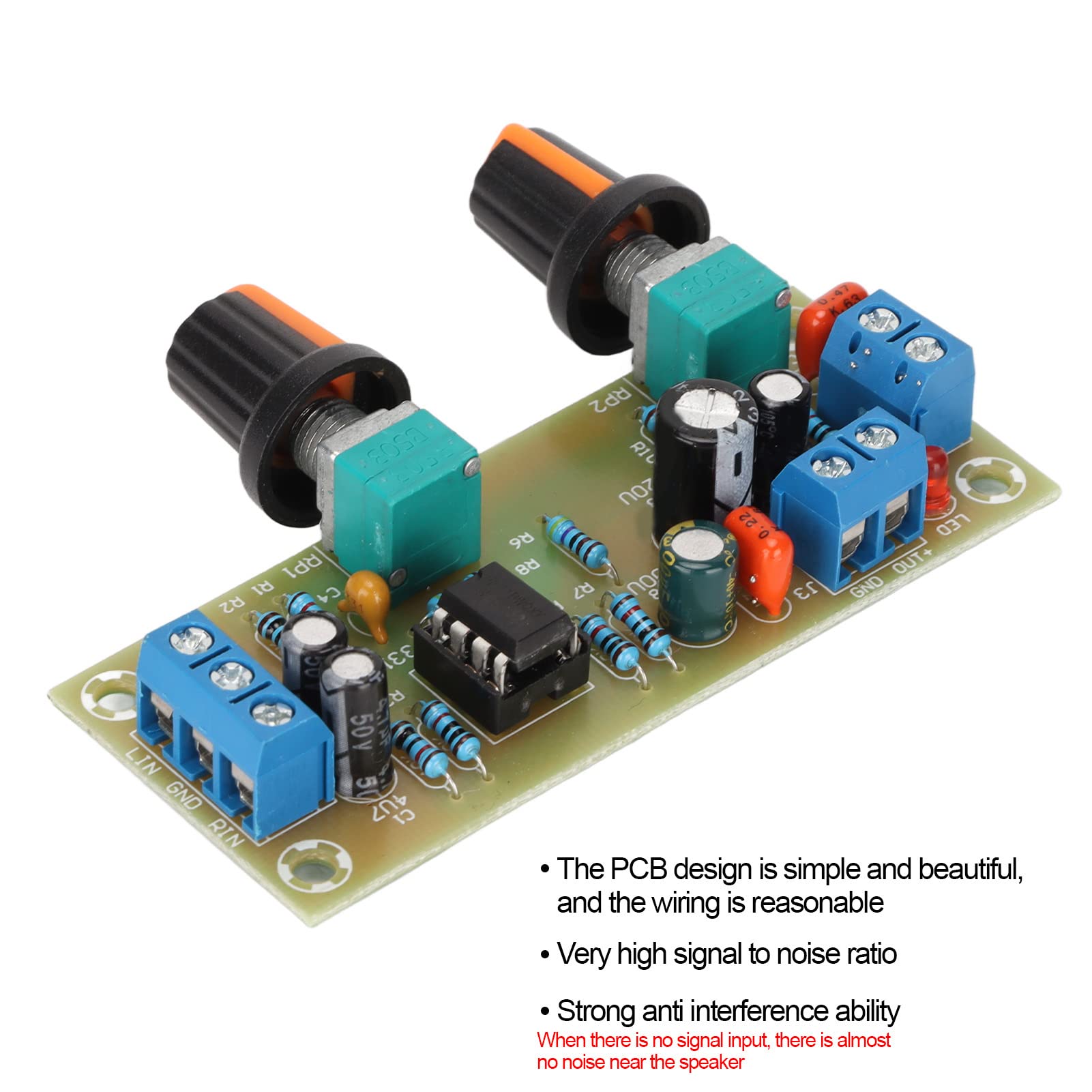 Annadue Placa de Preamplificador, Placa de Preamplificador de Subwoofer de Fuente de Alimentación única de 12 V, Módulo de Preamplificador de Audio Estéreo, Placa de Filtro de Paso bajo HiFi.