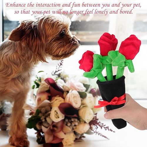 Miniatura 6 de HUMLANJ Juguetes para perros de San Valentín rompecabezas de peluche para perros ramo de rosas rojas decoración de festivales regalo del día de San