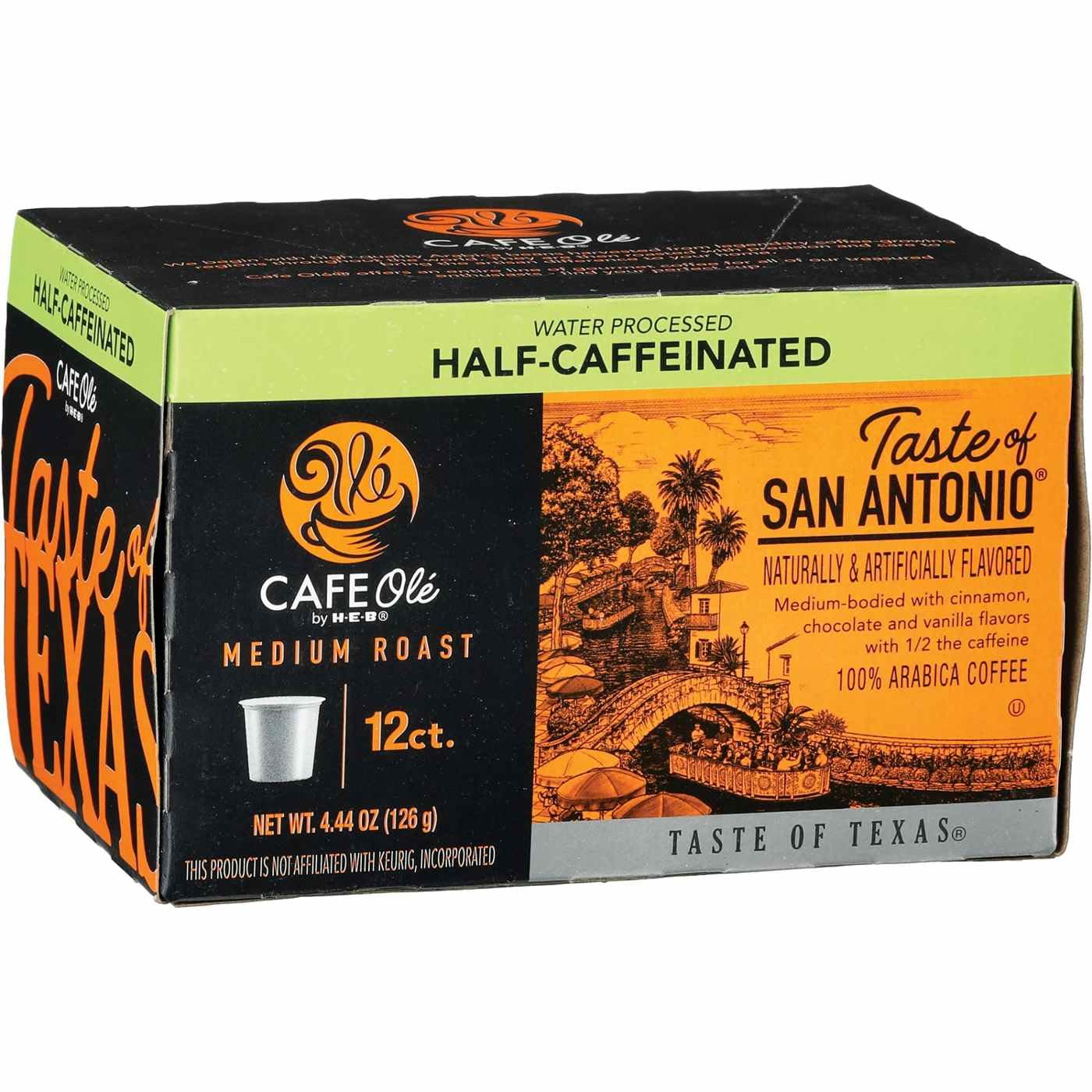CAFE Olé by H‑E‑B Half Caffeinated Taste of San Antonio Medium Roast Single Serve Pods 12 ct 2 Boxes