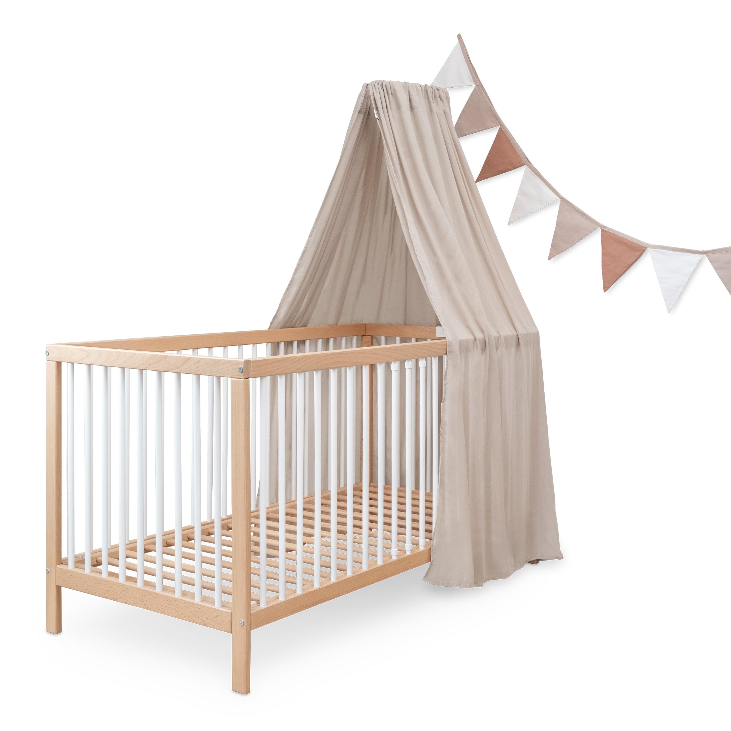 Ehrenkind® Kinderzimmer-Deko-Set: Baldachin & Wimpelkette für magische Momente | Oeko-TEX Zertifiziert | Kinderzimmer Deko | Baldachin Kinderzimmer | Betthimmel, Beige