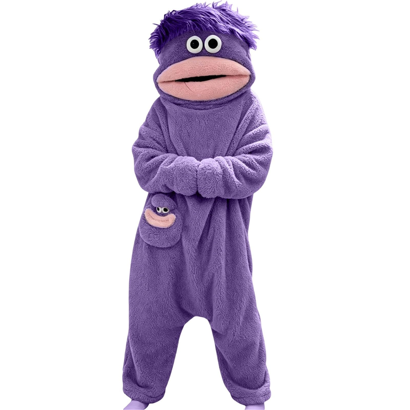 Funny Silly Onesie Kids Halloween Costume Hooded Jumpsuit Big Mouth Monster Funny Silly Onesie Kids Halloween Costume Hooded Jumpsuit Big Mouth Monster (A-7-Dark Purple, 10-13 Years) — image 1
