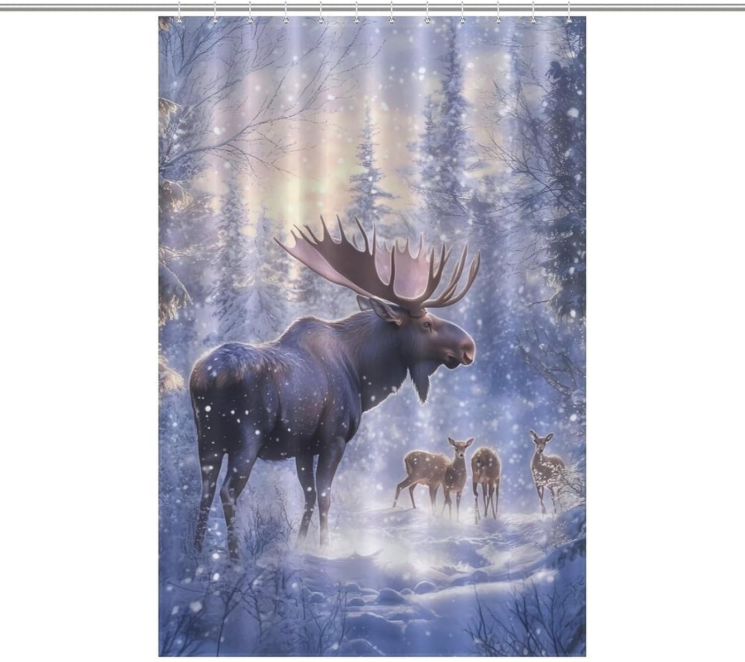 Moose Deer Wildlife Snowy Forests Mountain Shower Curtain 46.85x70.87Inch（119x180cm） Polyester Bath Curtain Shower Curtains Printed Decorative