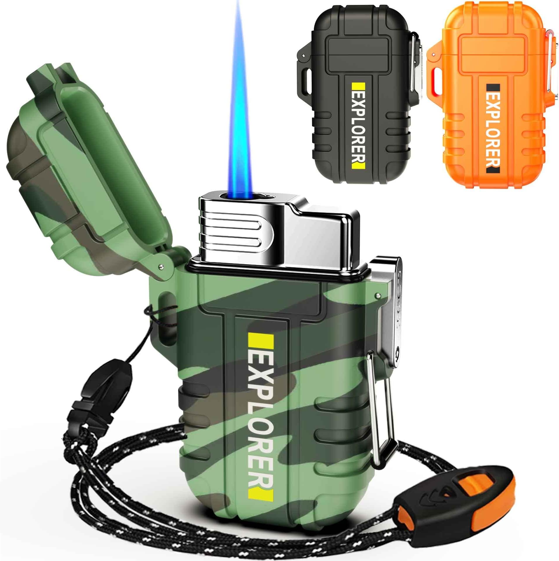 Torch Lighter, Refillable Butane Lighter, Windproof Outdoor Gas Lighter Adjustable Jet Flame Lighters, Fireplace Fireworks Grill Camping BBQ Lighter, Gifts for Men. Camouflage(Without Gas)