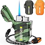 Torch Lighter, Refillable Butane Windproof Outdoor Gas With Adjustable Jet Flame, for Fireplace Fireworks Grill Camping BBQ, Gifts for Men - Camouflage (Without Gas)