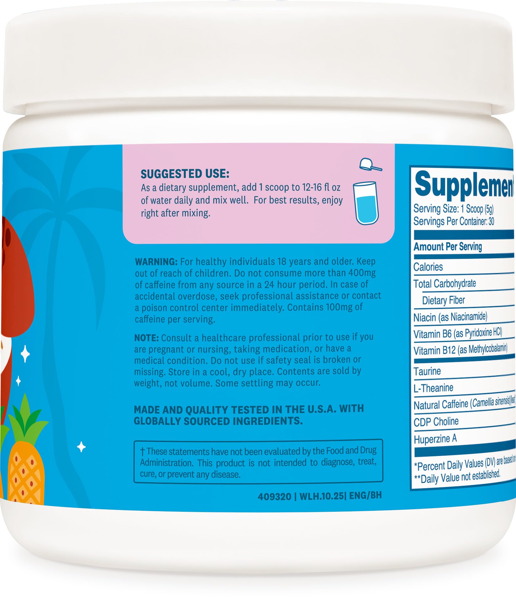 Wellah Energy Powder (Blue Hawaii) 30 Serv, Water Enhancer with Caffeine — Amazon image 3