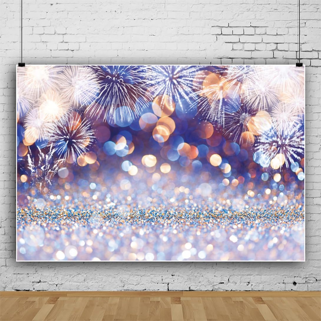 Sfondo Fotografico Glitter 3x2 m, Oro Argenteo Viola Fuochi D'Artificio Colorati Vinile Fotografia Sfondo per Capodanno Matrimonio Compleanno Feste Decorazioni Banner Studio Accessori