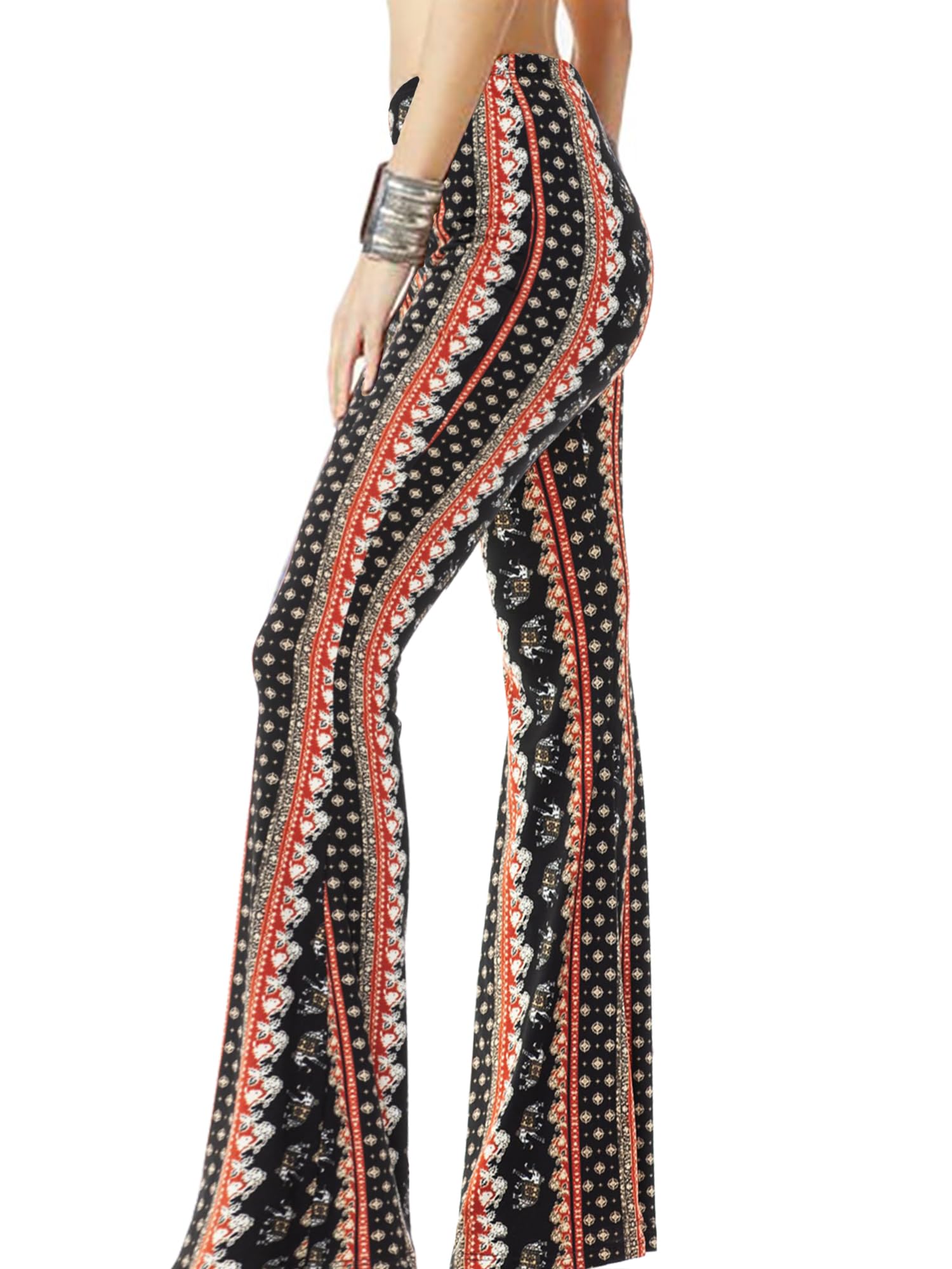 WSPLYSPJY Women's Print Stretch Bell Bottom Flare Palazzo Pants Trousers