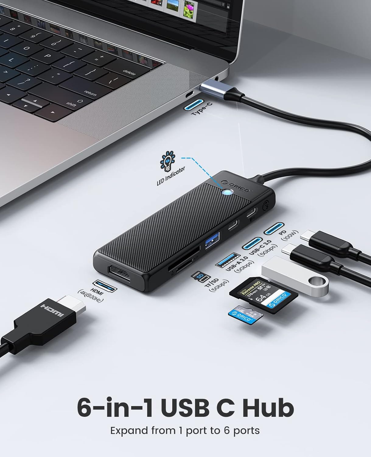 Hub USB-C Orico 6 en 1 por 7,99€ ¡¡68% de descuento!!
