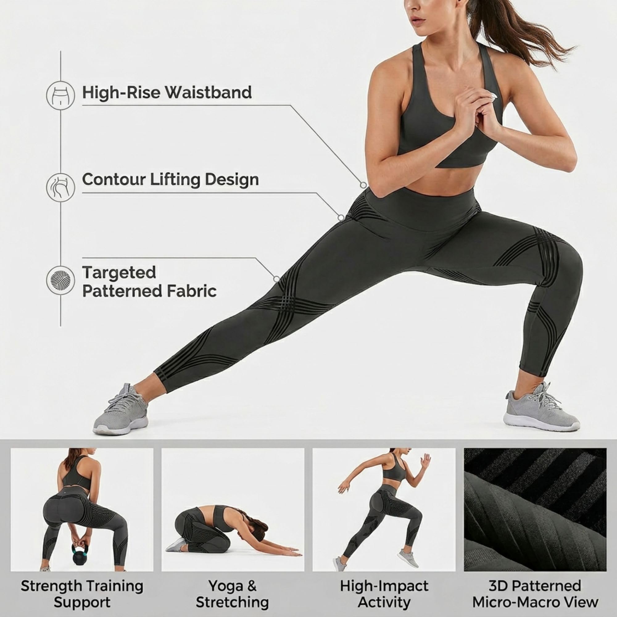 Leggings a compressione da donna, a vita alta, controllo della pancia, sollevamento dei glutei, senza cuciture, tessuto morbido, adatti per allenamenti in palestra e yoga