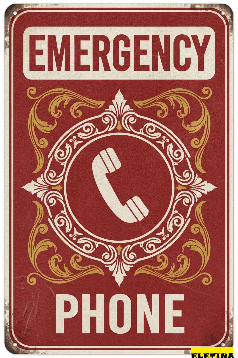 Emergency Phone Aluminum Warning Sign Street High Way Gate Fence Garden Metal Decor 8x12in