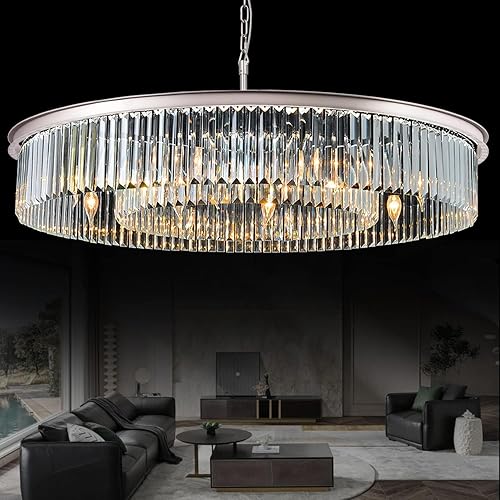 Modern Crystal Chandelier Pendant Light - Luxury Ceiling Fixture for Dining & Living Room - Nickle Finish - D43