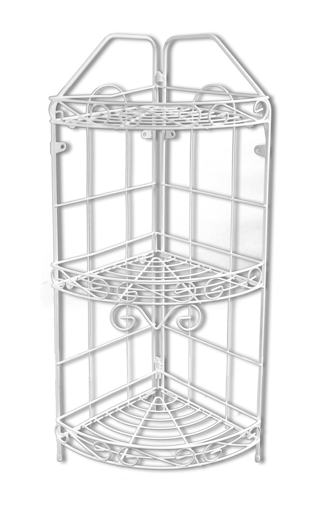 Vetrineinrete® Mensola da Bagno angolare da appoggio a 2 o 3 Livelli Ripiani scaffale in Acciaio Bianco portaoggetti ad Angolo Organizer portasapone e bagnoschiuma (Tre Ripiani) E4