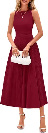  Spring Casual Dresses for Women 2026 Summer Business Work Midi Sleeveless A Line Pleated Cocktail Dress