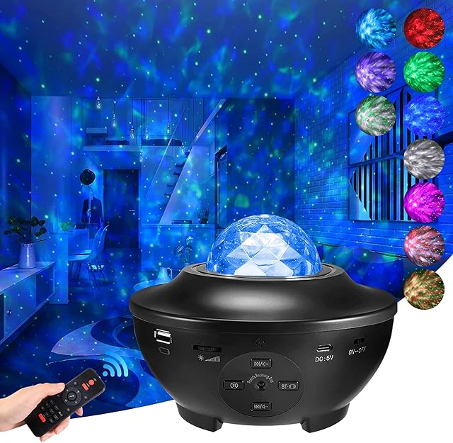 Khad's Christmas Xmas Star Projector Ocean Wave Night Light Projector Color Changing Galaxy Projector Light with Built-in Bluetooth Music Player Night Light for Kids & Adults Projector Night Light