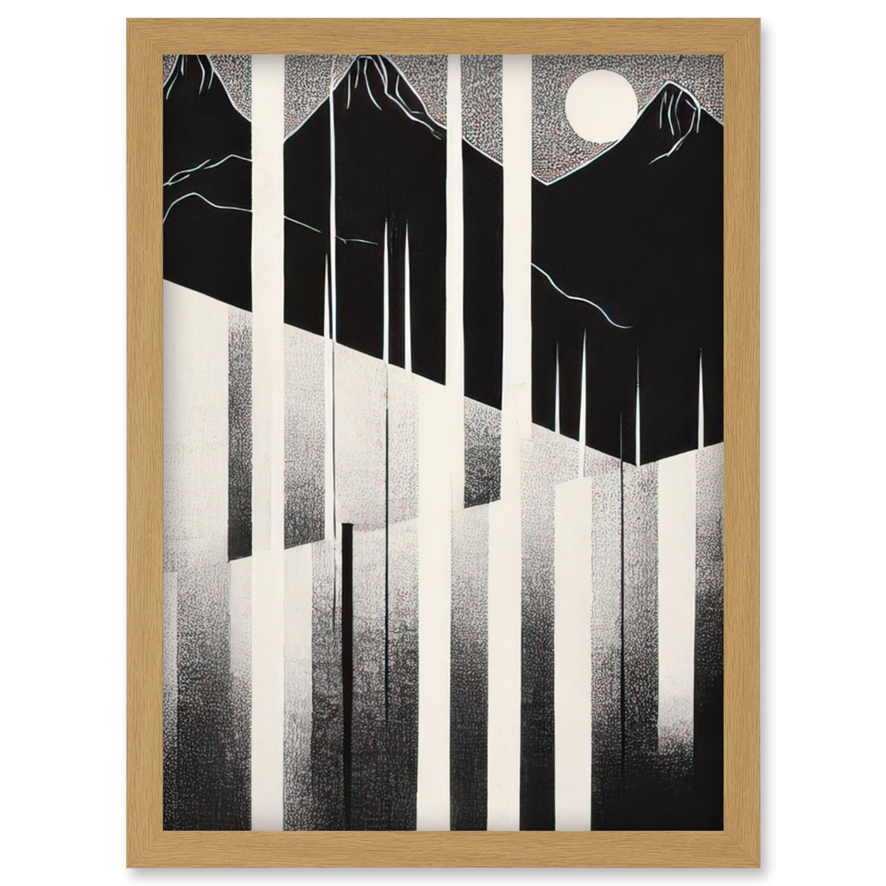 Artery8 Abstract Mountain Landscape Lake Sunrise Linocut Artwork Framed Wall Art Print A4