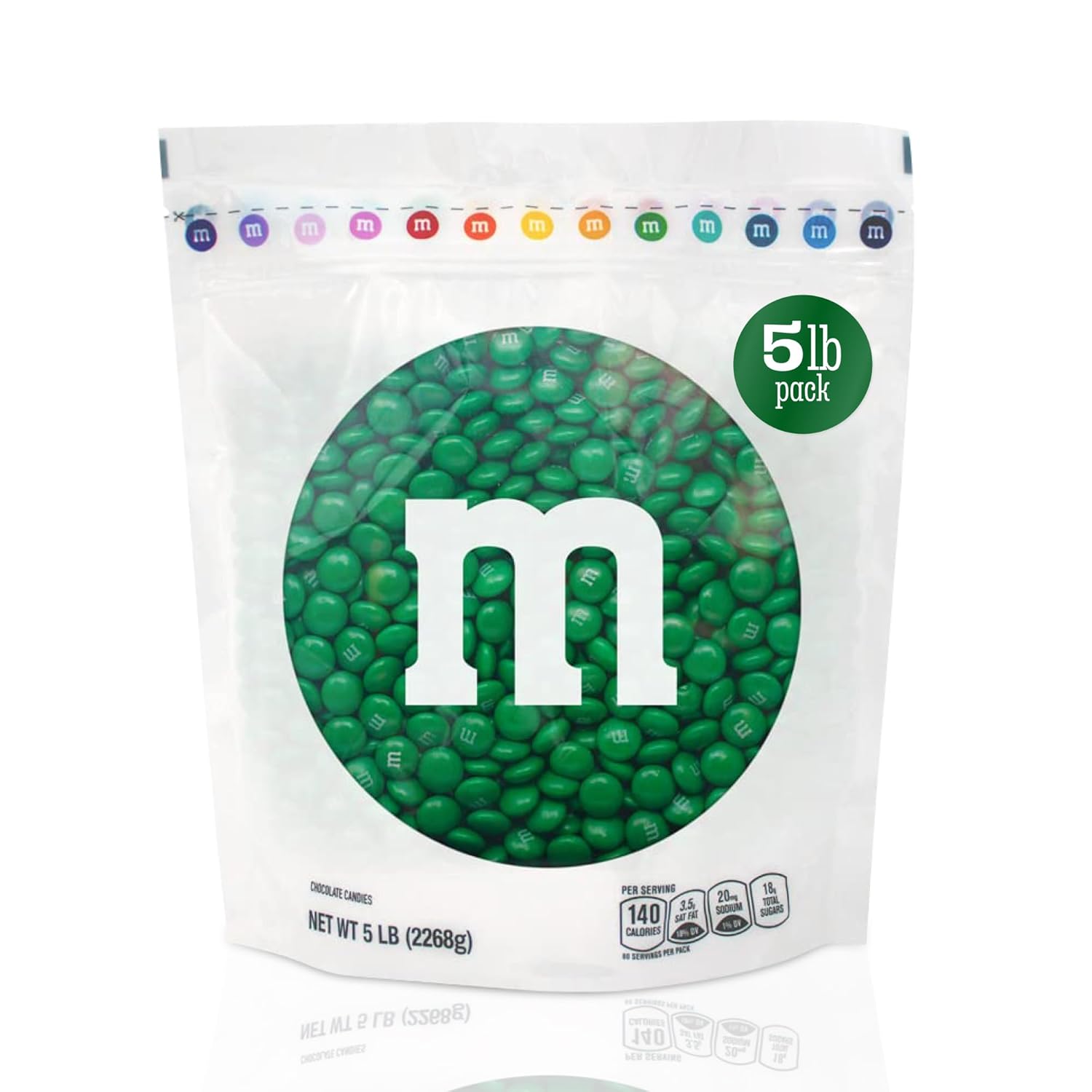 M&MS WORLD Dark Green Milk Chocolate Candy, 5lbs of M&M'S in Resealable Pack for Candy Bars, Holiday Parties, Graduations, Christmas, Dessert Tables & DIY Party Favors