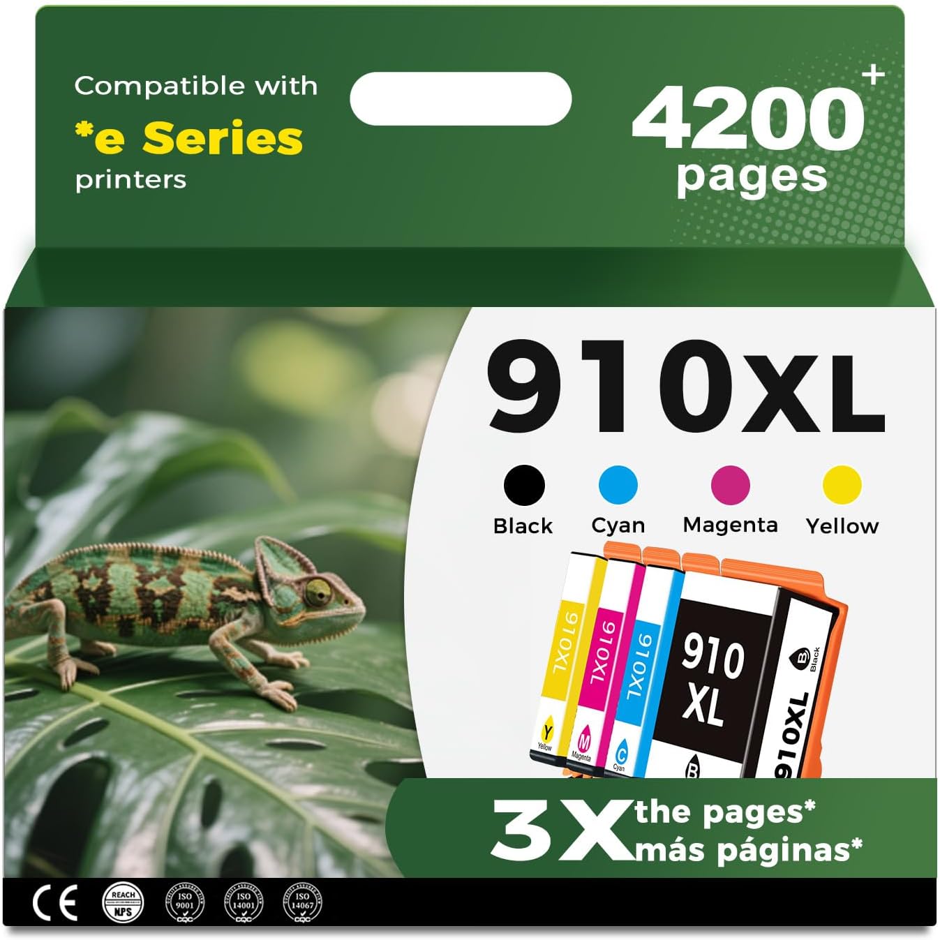 910XL Ink Cartridges 4-Pack (Black CMY) Compatible with HP 910 XL HP910 for OfficeJet Pro 8015e 8025e 8028e 8010 8025 8020 8020e 8035 Printers with Chip Upgrade Device to Solve Compatibility Issues