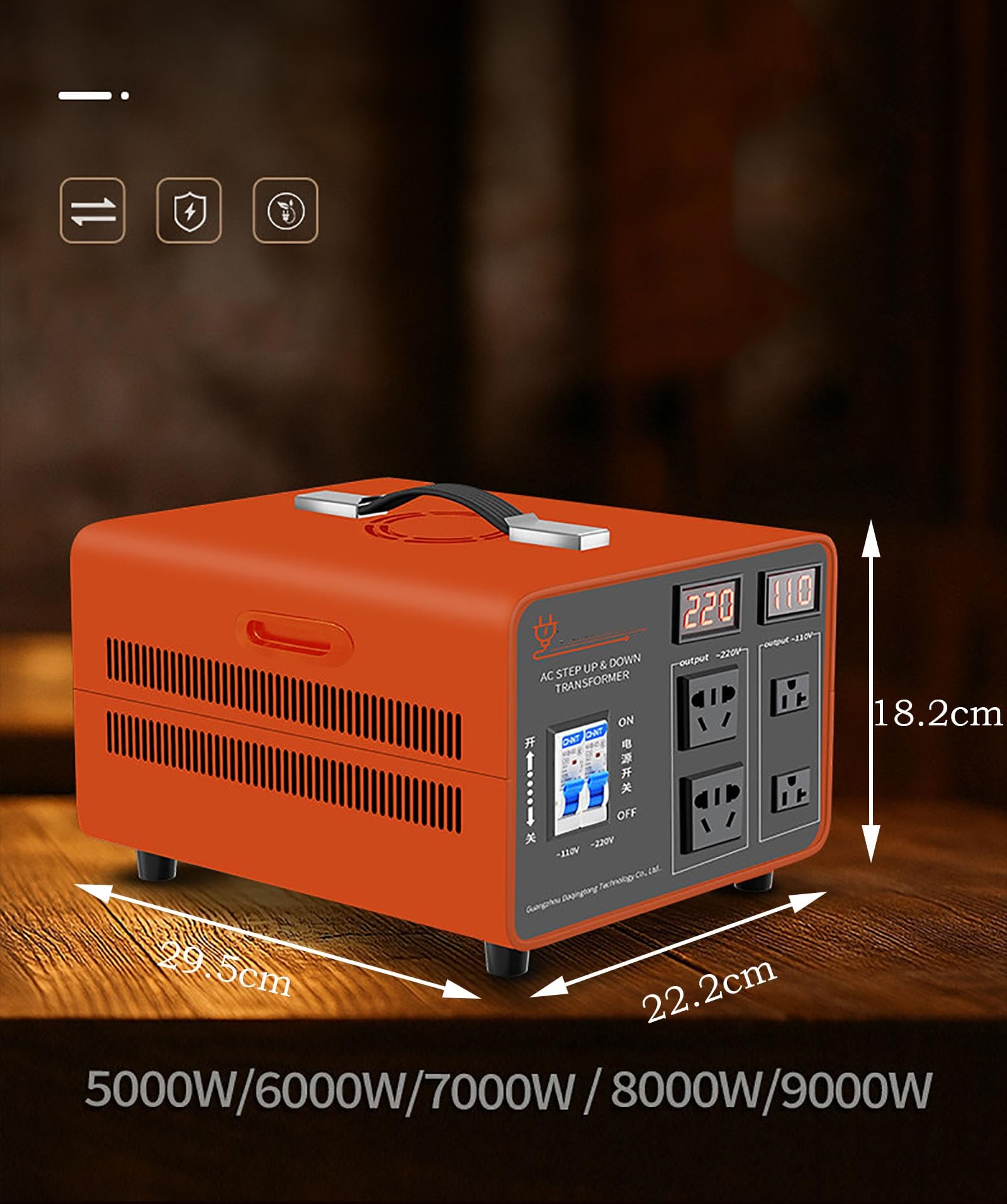 Przetwornica napięcia Transformator napięcia 4000–9000 W, przetwornica napięcia AC 220 V/110 V, zapobiega wyłączeniu, możliwość podłączenia przewodu/kompatybilność z wtyczką, wyświetlacz LCD(8000w)