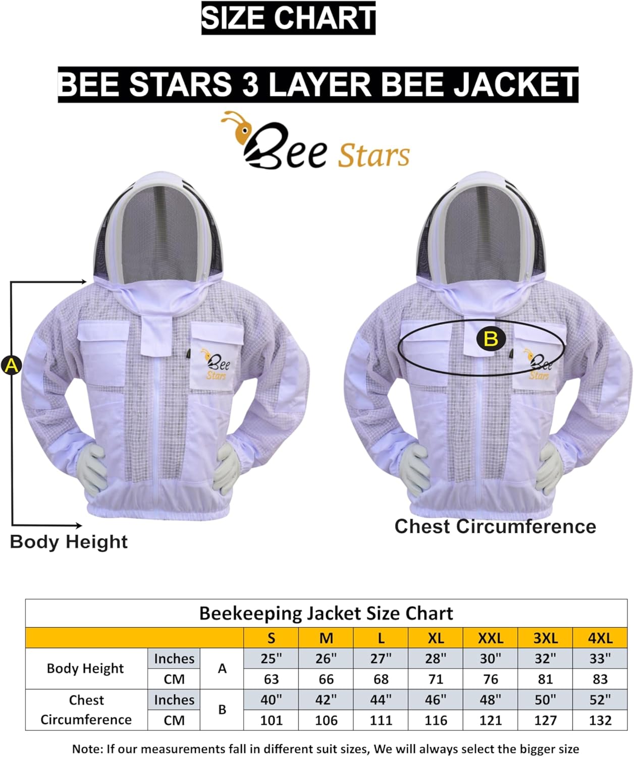 3 Layer Bee Jacket with Fencing Veil and One Pair Gloves Ventilated Sting Proof Beekeeping Jacket for Beekeepers