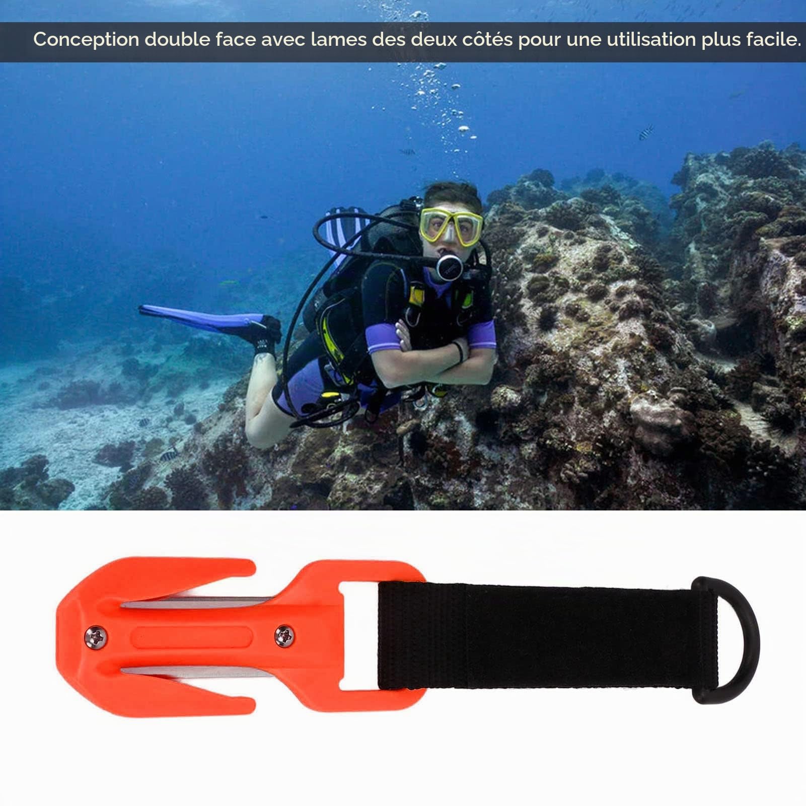 Coupe-Ligne De Plongée Sous-Marine, Coupe-Corde de Plongée Lame Tranchante Coupe-Poignée de Plongée Coupe-Corde de Plongée Paquet de Stockage SûR
