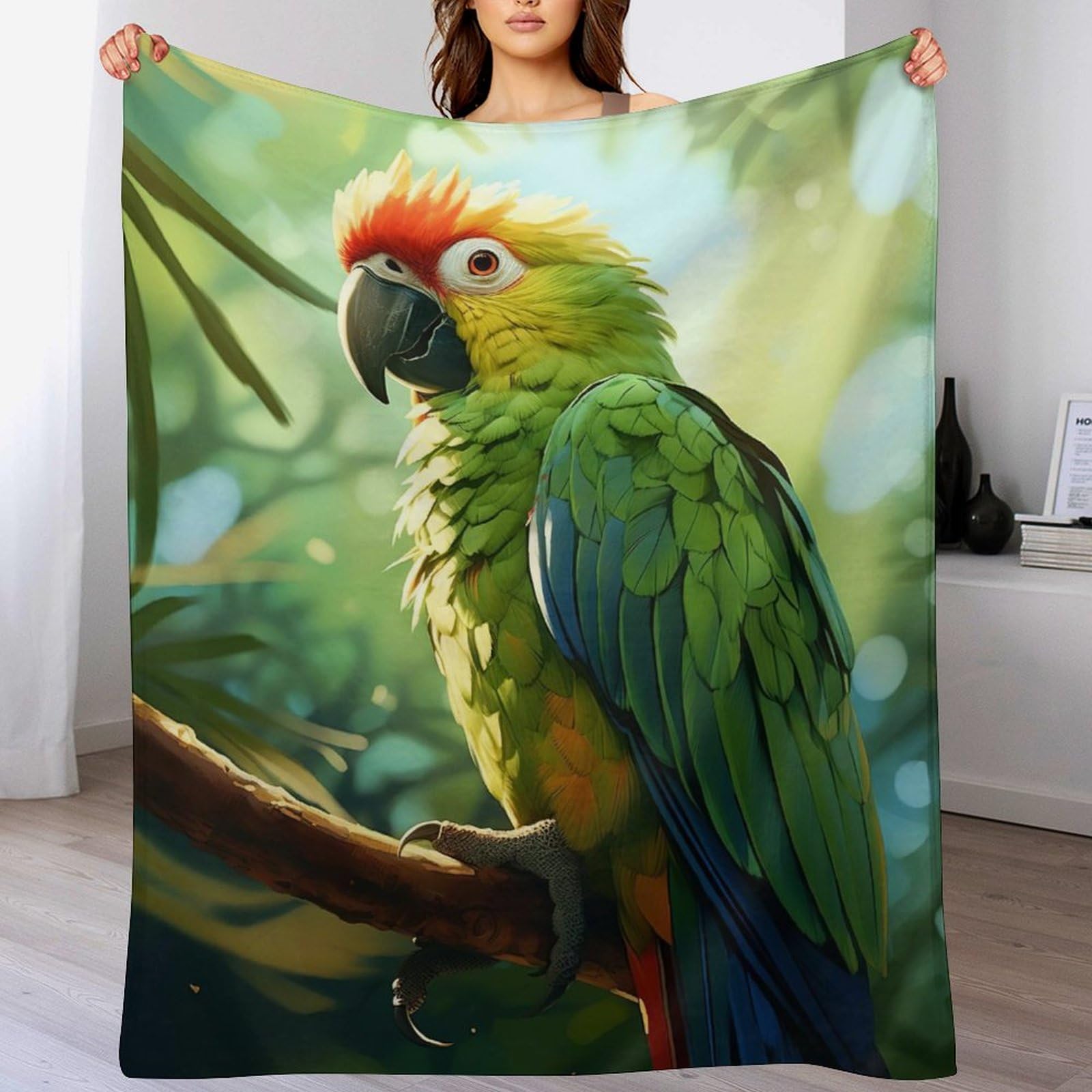 Couverture canapé perroquet en flanelle douce 140x180cm chaude pour salon