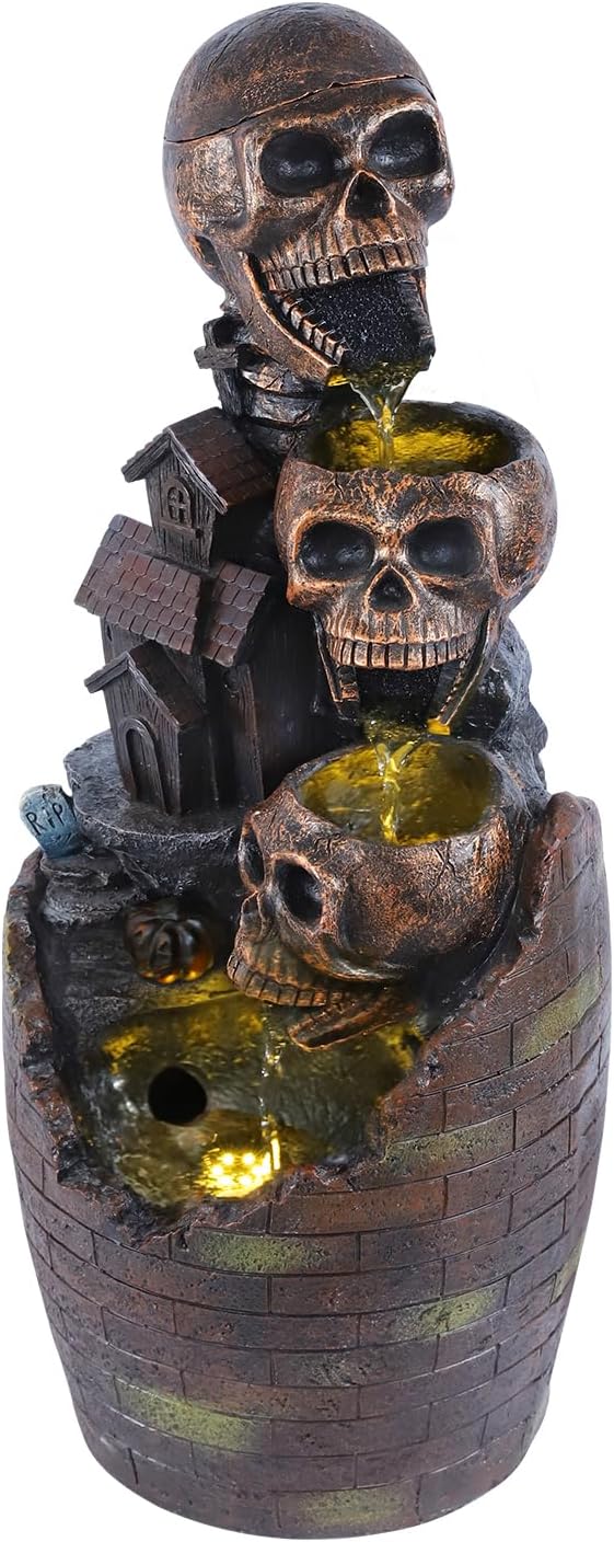 31.5'' Outdoor Water Fountain Floor-Standing Modern Skull Style Waterfall Fountain Outdoor Waterfall Decor for Porch, Patio, Yard, Home Deco