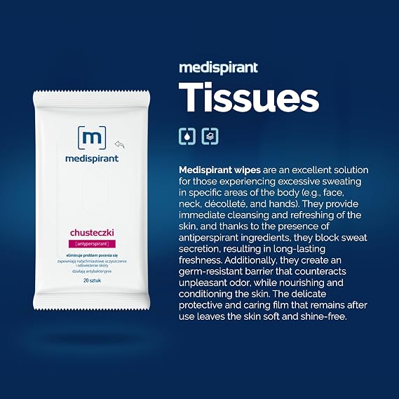 Antiperspirant Wipes - With Zinc & Aluminum Compounds - Cleansing, Refreshing & Odor-Control Care for Excessive Sweating - 20 Pieces