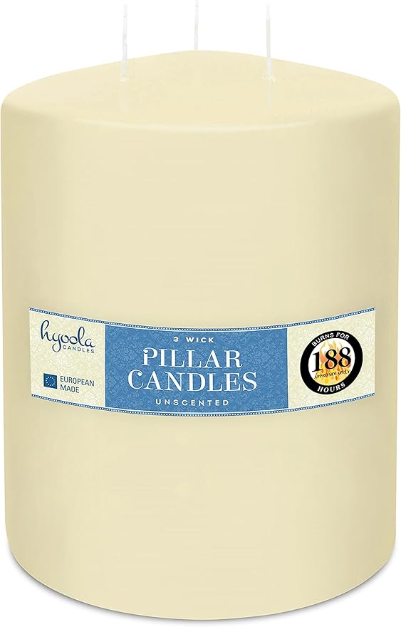 HYOOLA Ivory Three Wick Large Candle 6 x 8 Inch Unscented Big Pillar Candles