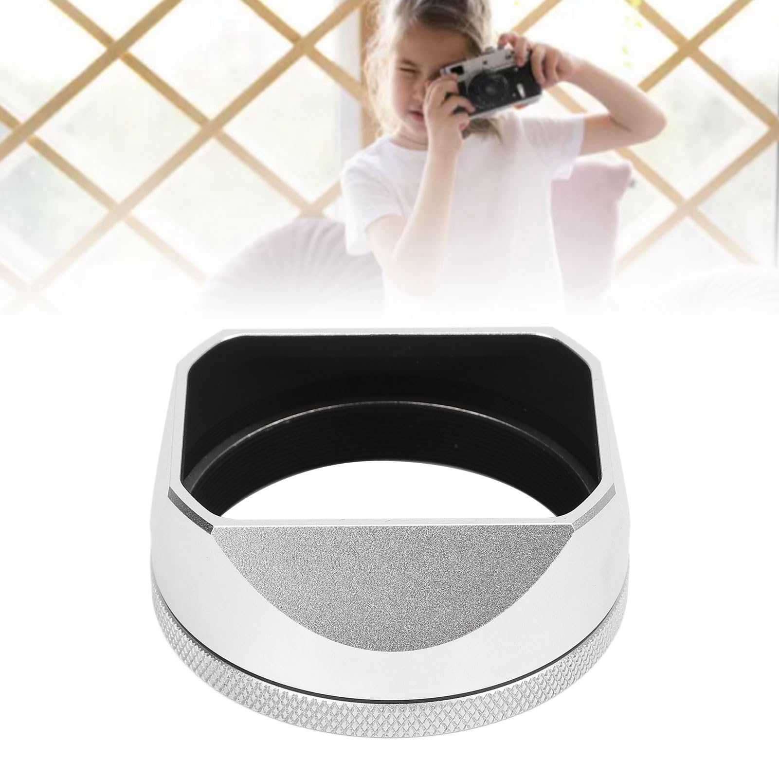 Paraluce per fotocamera, paraluce quadrato in metallo argentato, copertura protettiva, in lega di alluminio, panno per assorbimento della luce, accessori fotografici, parte di