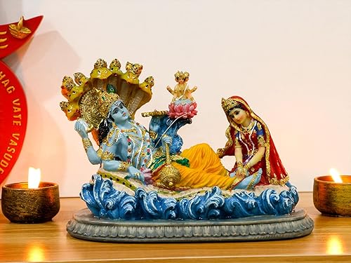 Vista 3 de alikiki Estatua hindú de Dios Señor Vishnu – 8.3 pulgadas de largo Mahavishnu figura divina deidad hindú para adoración espiritual, hogar, oficina