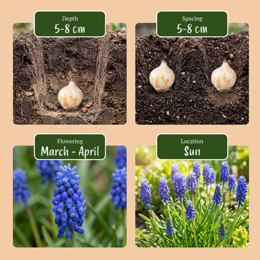 Green boutiQ - 200x Muscari Armeniacum - Jacinthe à grappes d'Arménie - Bleu - Bulbe naturalisant - Calibre 8/9