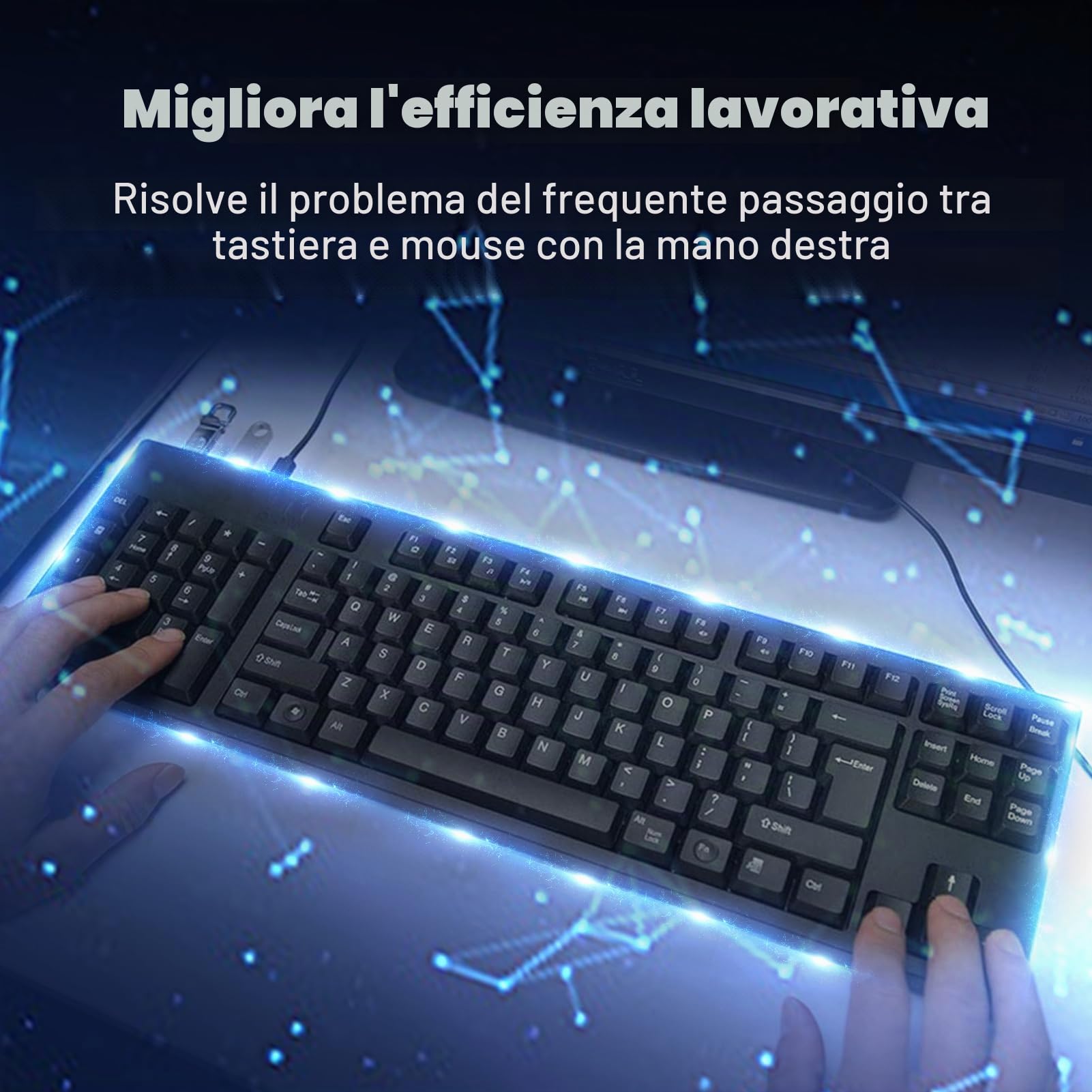 Tastiera ergonomica per mancini Layout full-size Dual USB Interface Design Boost Efficienza di lavoro