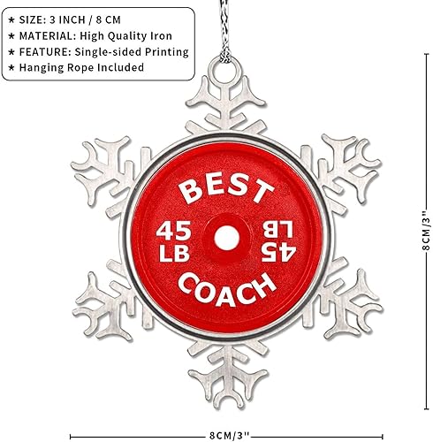 Vista 24 de Plato de pesas con barra para amantes del fitness, adornos de Navidad 2022, adornos de copo de nieve, decoraciones de Navidad para árbol, novedad