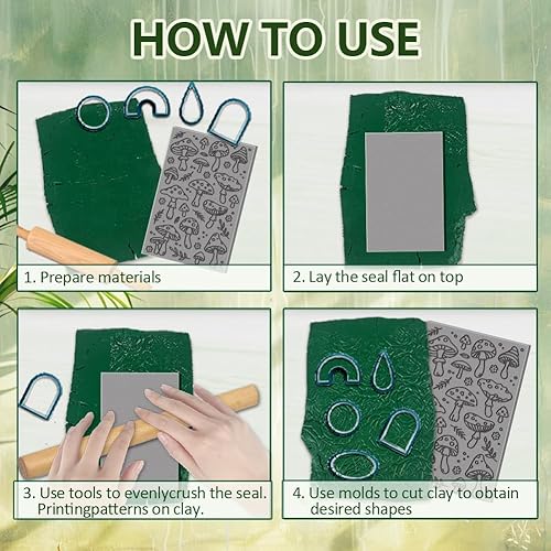 Miniatura 3 de CHGCRAFT 4 hojas de textura de arcilla polimérica con textura de hongo, vida marina, mariposa, dragón, almohadilla de sellos de arcilla para aretes