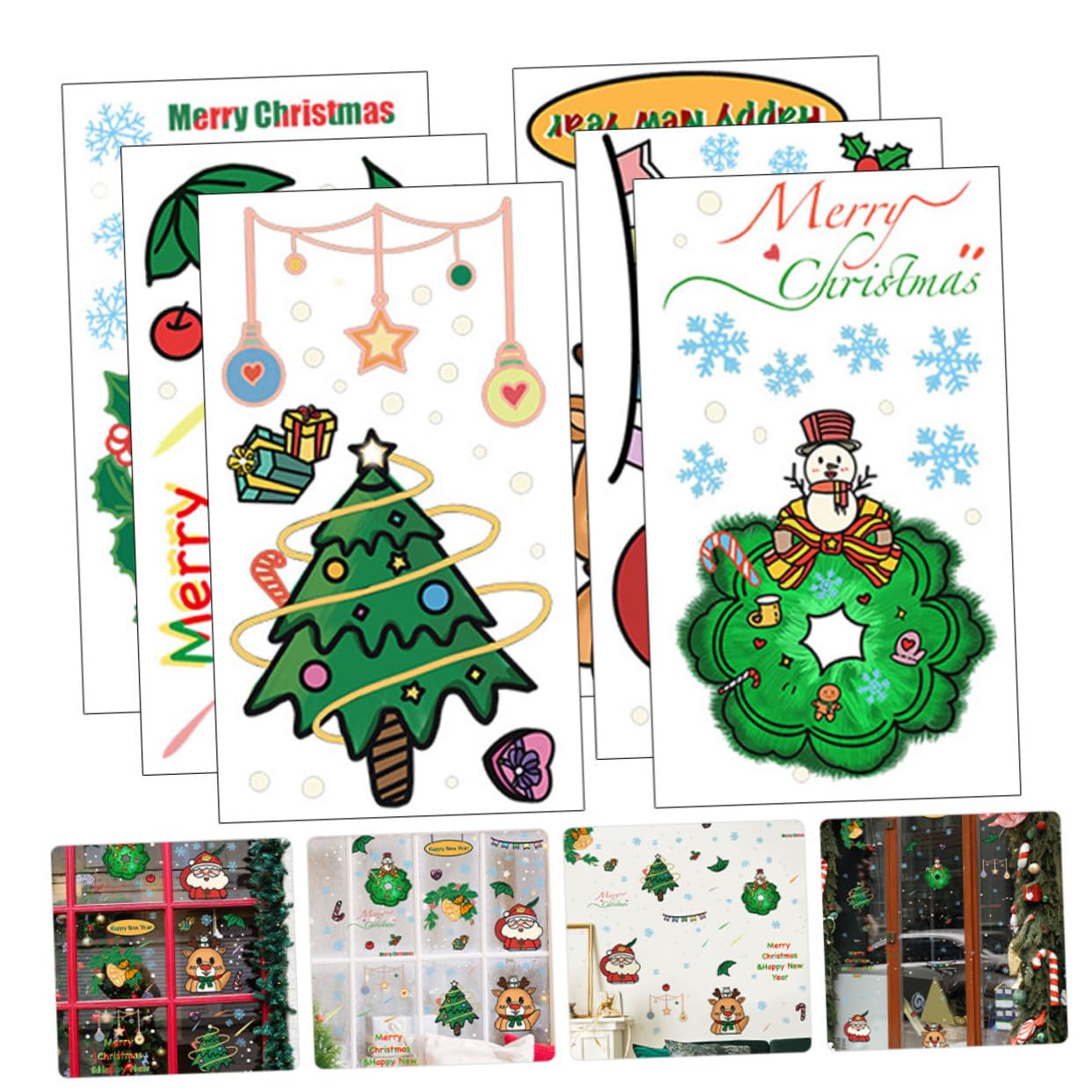 Angoily 30 Stck. Teiliges Weihnachtsfenster Deko aus Sicherem Wasserdichtem PVC mit Selbstklebenden Abziehbaren Cartoon Motiven Wie Weihnachtsmann Tannenbaum Schneeflocken und Rentier für