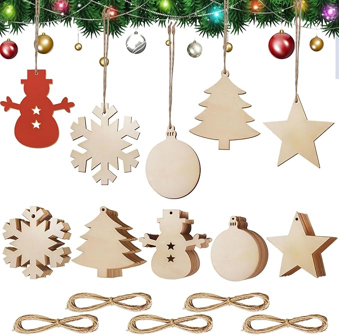 20PCS DIY Wooden Tags Christmas Ornaments, Unfinished Predrilled Wood Slices Circles, For Crafts Round Centerpieces Discs Holiday Hanging Decorations