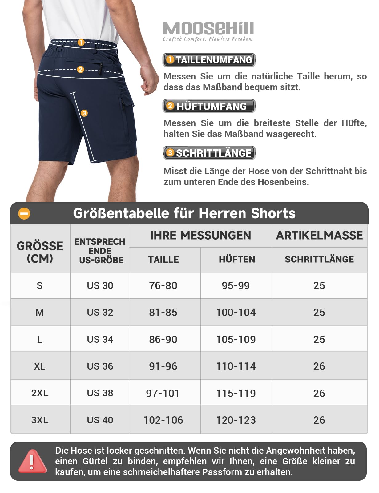 Moosehill Krótkie spodenki męskie, spodnie do wędrówek, cargo, odporne na działanie wody, z 6 kieszeniami, lekkie, oddychające, do jazdy na rowerze, spodnie rowerowe, krótkie bermudy, treking, spodnie