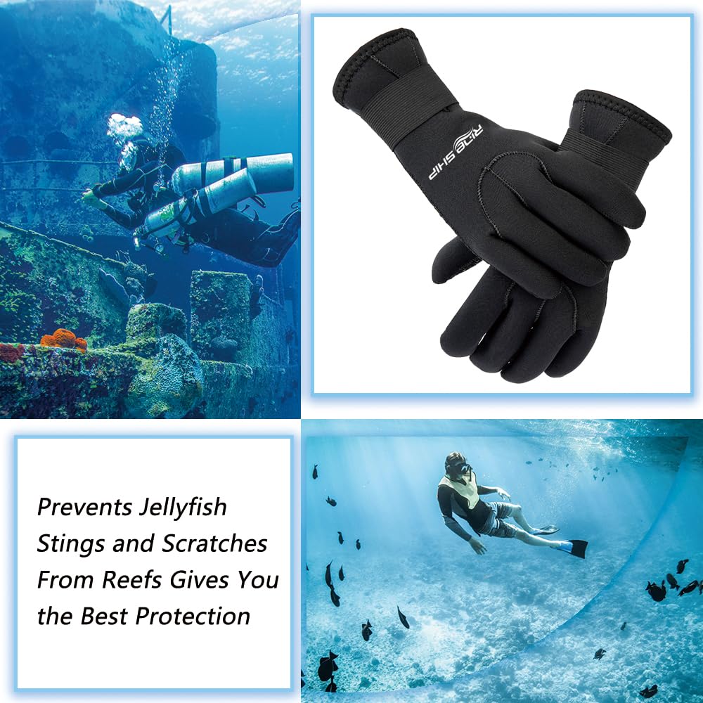 Skyone Neopren-Tauchhandschuhe für Herren und Damen, Schwimmhandschuhe mit verstellbarer Handschlaufe, rutschfeste, flexible Thermohandschuhe zum Surfen, Spearangeln, 3 mm / 5 mm